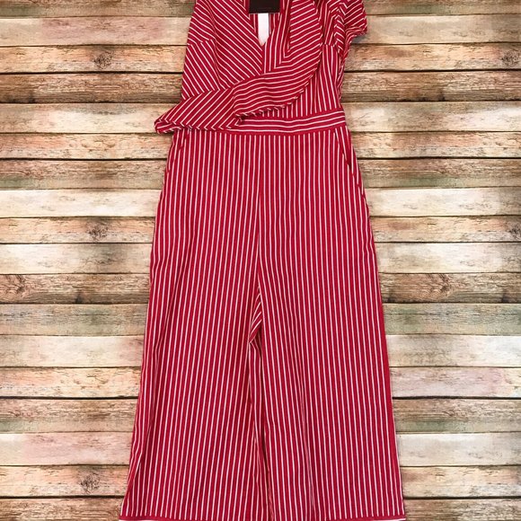 NWT $695 MSGM Size 40 US 6 Red White Ruffled Striped Cotton Poplin Jumpsuit - Picture 4 of 8